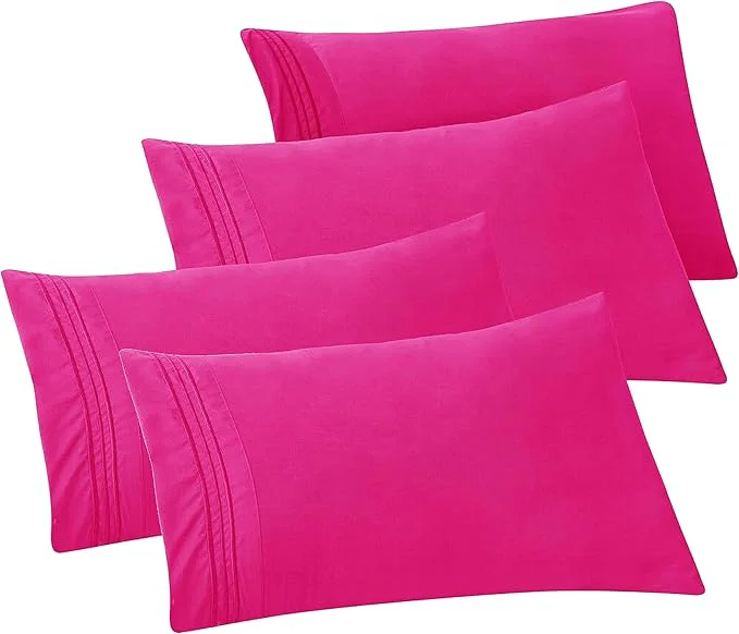Premium Material Elegant Comfort 4-PACK Solid Pillowcases 1500 Premium Hotel Quality Microfiber – Smooth Weave Wrinkle and Stain Resistant Easy Slip-On 4-Piece Set Standard Queen Pillowcase Pink Fast