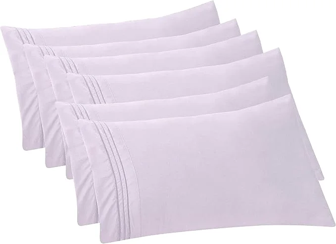 Official Elegant Comfort 6-PACK Solid Pillowcases 1500 Premium Hotel Quality Microfiber – Smooth Weave Wrinkle and Stain Resistant Easy Slip-On 6-Piece Set King Pillowcase Lilac Pure