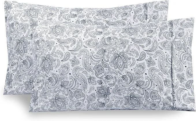 Minimalist Elegant Comfort Ultra Soft Set of 2 Floral Print Pillowcases – 1500 Premium Hotel Quality Microfiber Soft and Smooth Envelope Closure 2-Piece Pillow Covers – Standard Queen Paisley Navy Verified