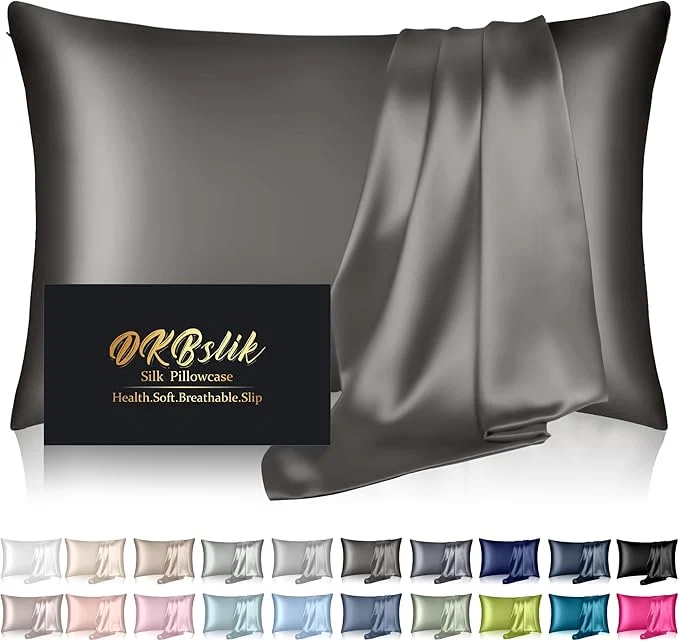 Green Silk Pillowcase for Hair and Skin Mulberry Silk Pillow Cases King Size Anti Acne Cooling Sleep Both Sides Natural Silk Satin Pillow Case Covers with Hidden Zipper Gifts for Women Men Dark Gray Premium Material