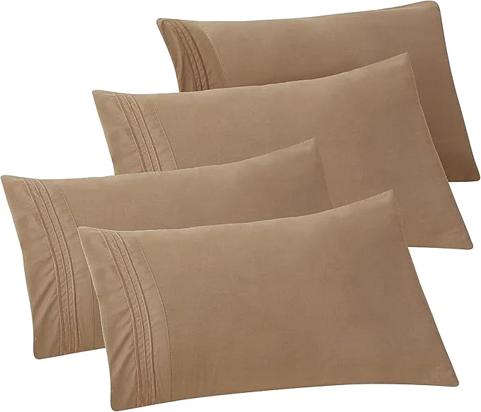 Secure Elegant Comfort 4-PACK Solid Pillowcases 1500 Premium Hotel Quality Microfiber – Smooth Weave Wrinkle and Stain Resistant Easy Slip-On 4-Piece Set King Pillowcase Taupe Dependable