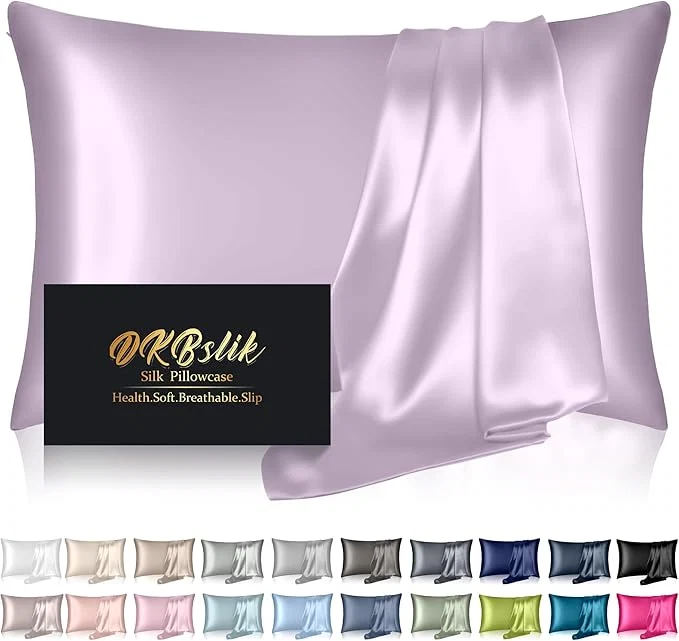 Relaxed Silk Pillowcase for Hair and Skin Mulberry Silk Pillow Cases King Size Anti Acne Cooling Sleep Both Sides Natural Silk Satin Pillow Case Covers with Hidden Zipper Gifts for Women Men Lavender Contemporary