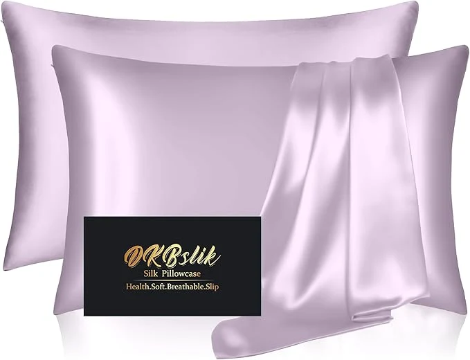 Responsible Silk Pillow Cases 2 Pack Mulberry Silk Pillowcases Standard Set of 2 Smooth Anti Acne Beauty Sleep Both Sides Natural Silk Satin Pillow Cases for Women 2 Pack with Zipper for Gift Lavender Carefully Designed