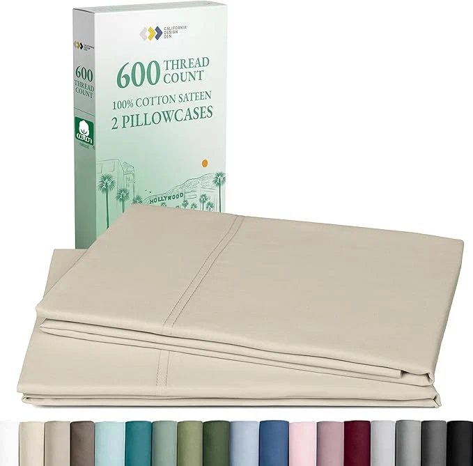 Selected California Design Deinking Size Pillow Cases Set of 2-600 Thread Count Sateen Cotton Pillowcases King Size Soft and Breathable – Beige Trusted