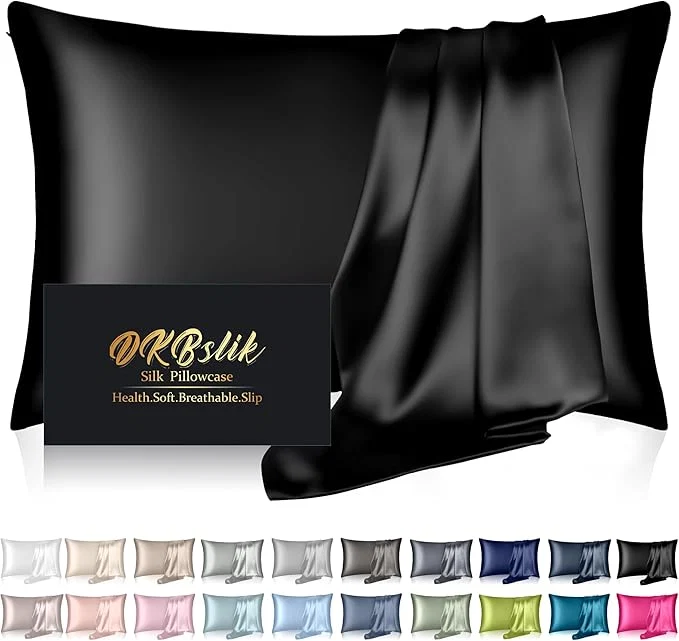 Responsible Mulberry Silk Pillow Cases King Size Silk Pillowcase for Hair and Skin Both Sides Natural Silk Satin Pillowcase for Sleeping Women with Zipper Gifts for Women Men Black Elite