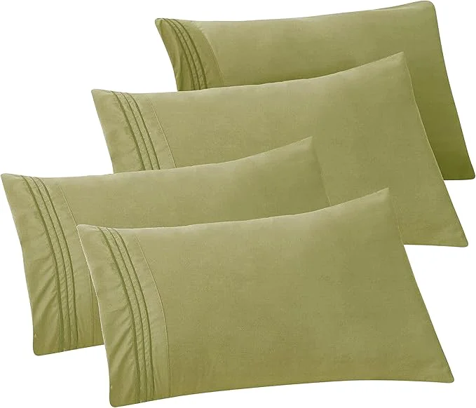 Advanced Elegant Comfort 4-PACK Solid Pillowcases 1500 Premium Hotel Quality Microfiber – Smooth Weave Wrinkle and Stain Resistant Easy Slip-On 4-Piece Set King Pillowcase Green Optimized