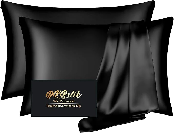 Luxury Silk Pillowcase 2 Pack Mulberry Silk Pillow Cases Queen Size Set of 2 Anti Acne Silk Pillowcase for Hair and Skin Natural Satin Pillowcases for Sleeping Women with Zipper Black Quality