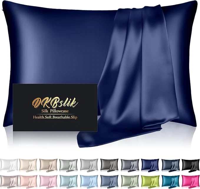 Top-Quality Silk Pillowcase for Hair and Skin Mulberry Silk Pillow Cases Queen Size Anti Acne Cooling Beauty Sleep Both Sides Natural Silk Satin Pillowcases with Hidden Zipper Gifts for Women Men Navy Blue Durable
