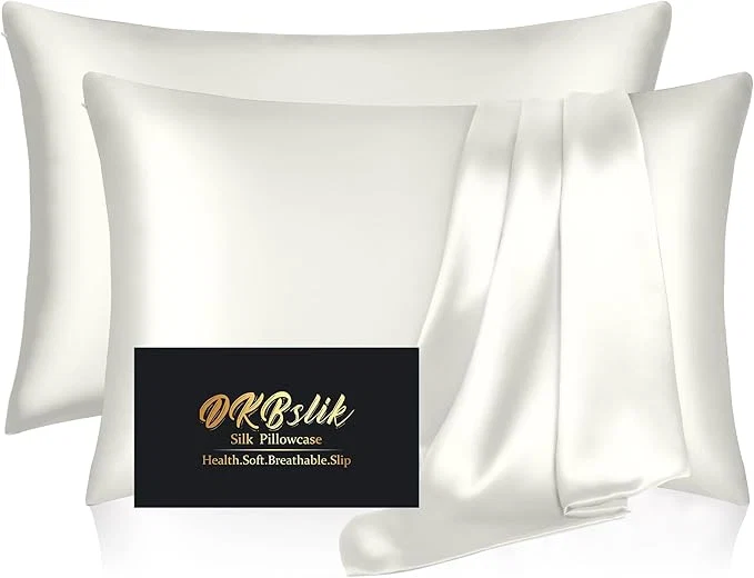 Classic Silk Pillowcase 2 Pack Mulberry Silk Pillow Cases Queen Size Set of 2 Anti Acne Silk Pillowcase for Hair and Skin Natural Silk Satin Pillowcases Gifts for Women Men 2 Pack with Zipper Ivory Breathable