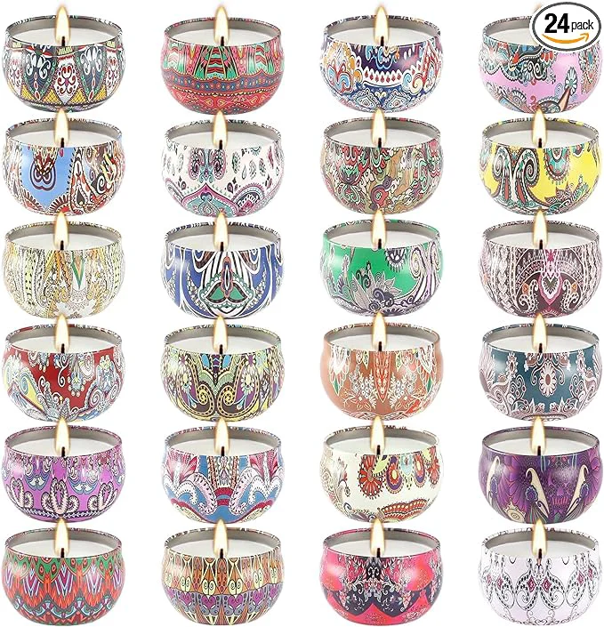 Prestigious WPONSZU Scented Candles Gifts Set 24 Pack Soy Wax Travel Tin Jar Candles Easy-to-Use