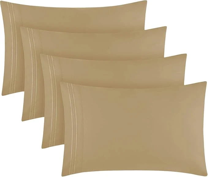 Verified Mellanni Pillow Cases Set – 4 PC Iconic Collection Pillowcases – Hotel Luxury Extra Soft Cooling Pillow Covers – Wrinkle Fade Stain Resistant King Size 20 quot x 40 quot Beige First-Class