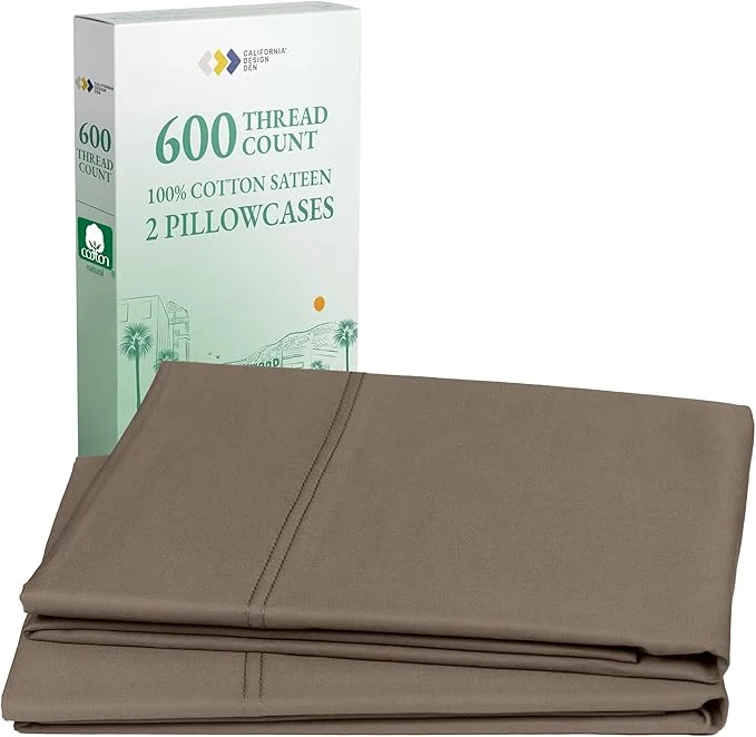 Effective California Design Den Luxuriously Soft Premium 600 Thread Count Cotton Queen Pillowcases Set of 2 Crisp Standard Pillow Covers Fits Standard amp Queen Pillows Mushroom – Taupe Brown Verified