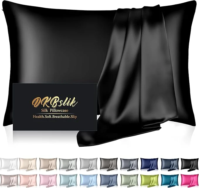 Smooth Mulberry Silk Pillow Cases Queen Size Silk Pillowcase for Hair and Skin Both Sides Natural Silk Satin Pillowcase for Sleeping Women with Zipper Gifts for Women Men Black Reusable