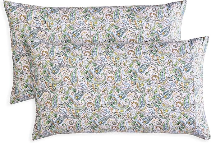 Exclusive Elegant Comfort Ultra Soft Set of 2 Floral Print Pillowcases – 1500 Premium Hotel Quality Microfiber Soft and Smooth Envelope Closure 2-Piece Pillow Covers – Standard Queen Paisley Teal Sophisticated