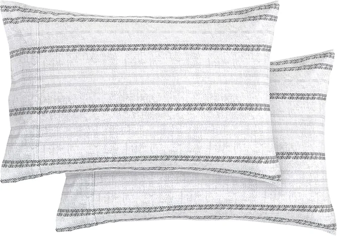 Comfortable Elegant Comfort Ultra Soft Set of 2 Striped Print Pillowcases – 1500 Premium Hotel Quality Microfiber Soft and Smooth Envelope Closure 2-Piece Pillow Covers – King Traci Gray Long-Lasting