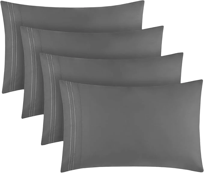 Dependable Mellanni Pillow Cases Set – 4 PC Iconic Collection Pillowcases – Hotel Luxury Extra Soft Cooling Pillow Covers – Wrinkle Fade Stain Resistant Standard Queen 20 quot x 30 quot Gray Functional