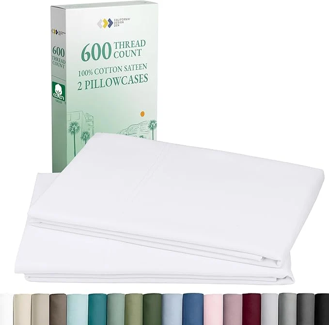 Smart CALIFORNIA DESIGN DEN Luxuriously Soft Hotel Quality 600 Thread Count Cotton Set of 2 Cases Crisp amp Cool White Standard Pillow Cases Fits Standard amp Queen Pillows Bright White Functional