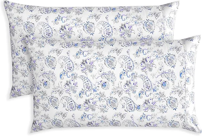 Premium Material Elegant Comfort Ultra Soft Set of 2 Floral Print Pillowcases – 1500 Premium Hotel Quality Microfiber Soft and Smooth Envelope Closure 2-Piece Pillow Covers – Standard Queen Paisley Indigo Exceptional