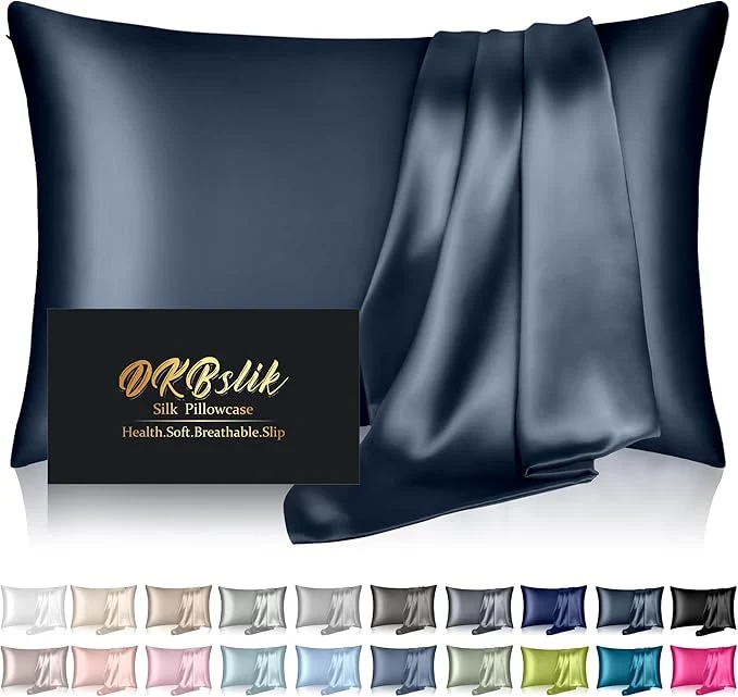 Versatile Mulberry Silk Pillow Cases Queen Size Silk Pillowcase for Hair and Skin Both Sides Natural Silk Satin Pillowcase for Sleeping Women with Zipper Gifts for Women Men Mood Indigo Recyclable