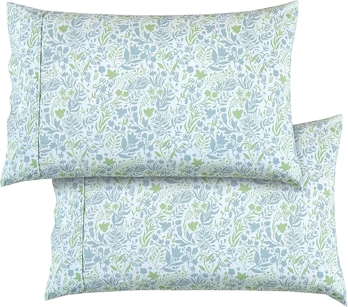 Unique Elegant Comfort Ultra Soft Set of 2 Floral Print Pillowcases – 1500 Premium Hotel Quality Microfiber Soft and Smooth Envelope Closure 2-Piece Pillow Covers – King Green Anita Fine Crafted