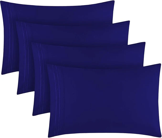 Long-Lasting Mellanni Pillow Cases Set – 4 PC Iconic Collection Pillowcases – Luxury Extra Soft Cooling Pillow Covers – Wrinkle Fade Stain Resistant Standard Queen 20 quot x 30 quot Royal Blue First-Class