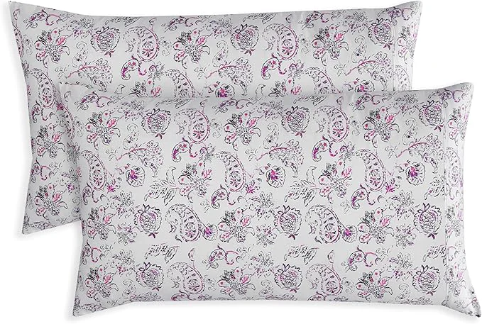 Artisan Elegant Comfort Ultra Soft Set of 2 Floral Print Pillowcases – 1500 Premium Hotel Quality Microfiber Soft and Smooth Envelope Closure 2-Piece Pillow Covers – Standard Queen Paisley Purple Clean