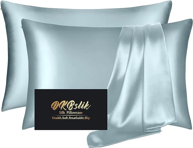 Healthy Silk Pillow Cases 2 Pack Mulberry Silk Pillowcases Standard Set of 2 Smooth Anti Acne Beauty Sleep Both Sides Natural Silk Satin Pillow Cases for Women 2 Pack with Zipper for Gift Aqua Blue Safe
