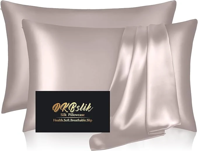 Breathable Silk Pillow Cases 2 Pack Mulberry Silk Pillowcases Standard Set of 2 Smooth Anti Acne Both Sides Natural Silk Satin Pillow Cases for Sleeping Women 2 Pack with Zipper Taupe Soft