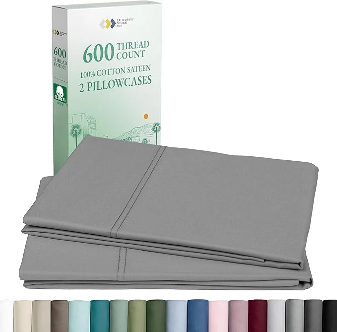 Flexible California Design Den Luxuriously Soft Premium 600 Thread Count Cotton Set of 2 Cases Crisp Grey Pillow Cases Standard Fits Standard amp Queen Pillows Mist Grey Casual