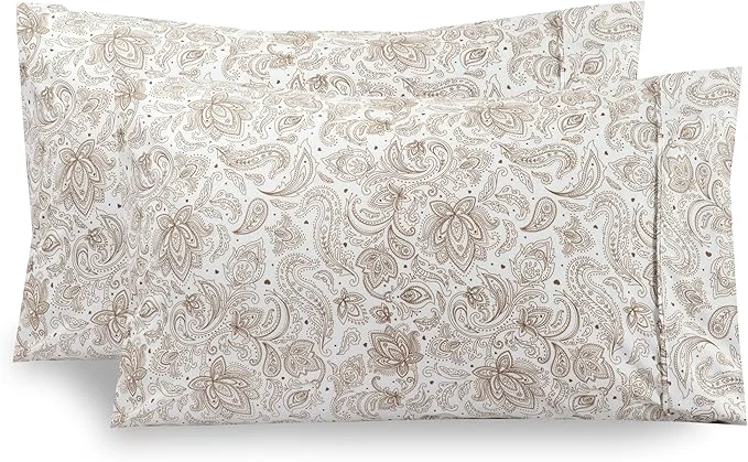 Next-Generation Elegant Comfort Ultra Soft Set of 2 Floral Print Pillowcases – 1500 Premium Hotel Quality Microfiber Soft and Smooth Envelope Closure 2-Piece Pillow Covers – King Paisley Taupe Versatile