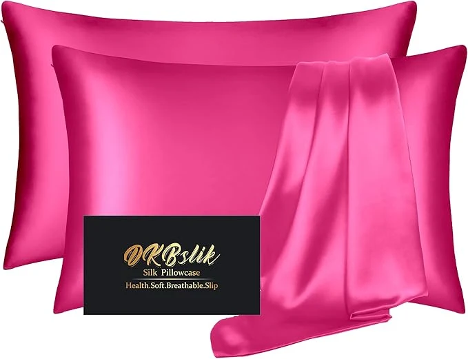 Sophisticated Silk Pillow Cases 2 Pack Mulberry Silk Pillowcases Standard Set of 2 Smooth Anti Acne Beauty Sleep Both Sides Natural Silk Satin Pillow Cases for Women 2 Pack with Zipper for Gift Hot Pink