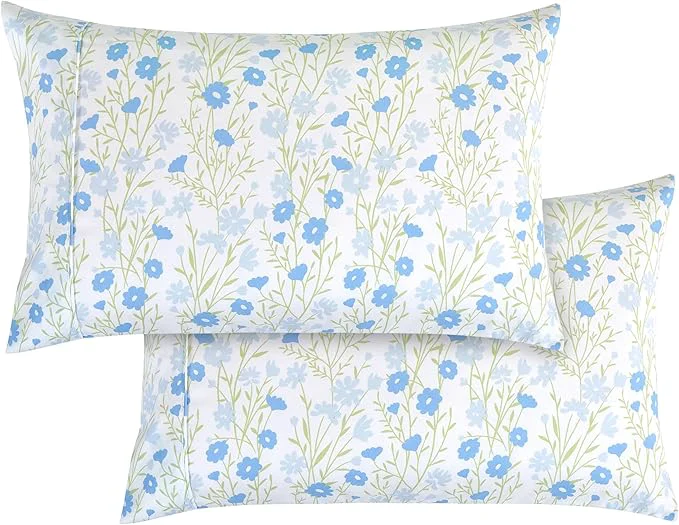 Sophisticated Elegant Comfort Ultra Soft Set of 2 Floral Print Pillowcases – 1500 Premium Hotel Quality Microfiber Soft and Smooth Envelope Closure 2-Piece Pillow Covers – King Blue Laurel Exceptional