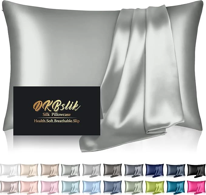Premium Mulberry Silk Pillow Cases Standard Size Silk Pillowcase for Hair and Skin Both Sides Natural Silk Satin Pillowcase for Sleeping Women with Zipper Gifts for Women Men Silver Grey Green