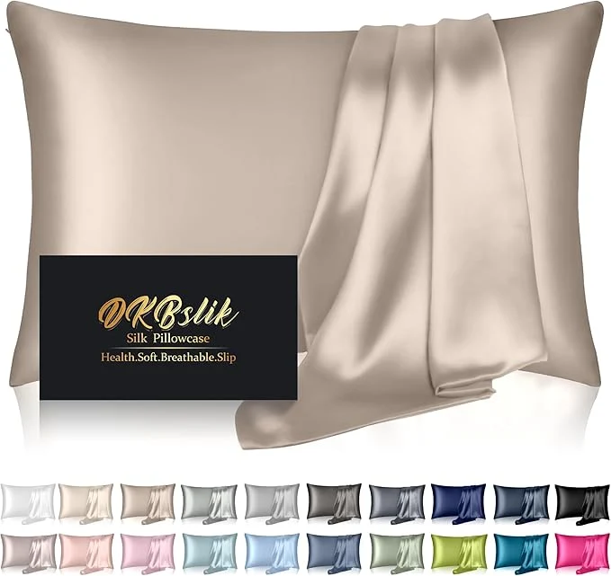 High-Performance Silk Pillowcase for Hair and Skin Mulberry Silk Pillow Cases King Size Anti Acne Cooling Sleep Both Sides Natural Silk Satin Pillow Case Covers with Hidden Zipper Gifts for Women Men Champagne Efficient
