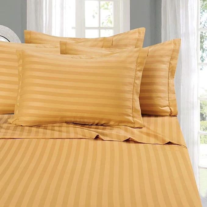Effective Elegant Comfort Softest and Coziest 4-Piece Sheet Set – 1500 Premium Hotel Quality Microfiber – Luxurious Wrinkle Resistant 4-Piece Damask Stripe Bed Sheet Set Twin XL Camel Gold Solid