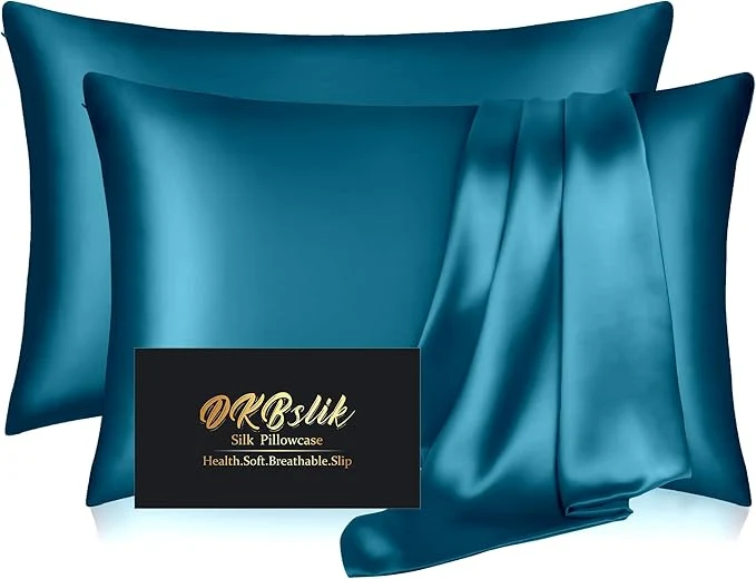 Proven Silk Pillowcase 2 Pack Mulberry Silk Pillow Cases Queen Size Set of 2 Anti Acne Silk Pillowcase for Hair and Skin Natural Satin Pillowcases Gifts for Women Men 2 Pack with Zipper Teal Detailed