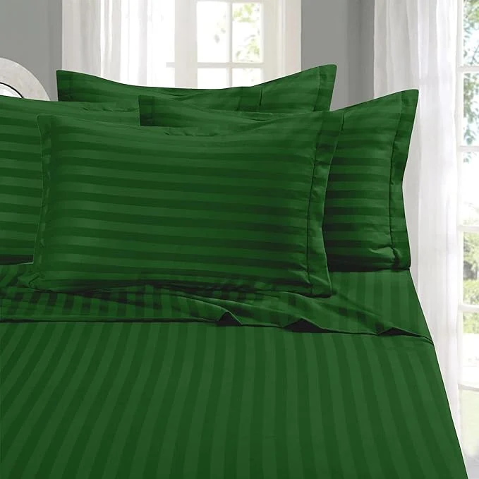 Healthy Elegant Comfort Softest and Coziest 6-Piece Sheet Set – 1500 Premium Hotel Quality Microfiber – Deep Pocket Wrinkle Resistant 6-Piece Damask Stripe Bed Sheet Set Full Hunter Green Sustainable