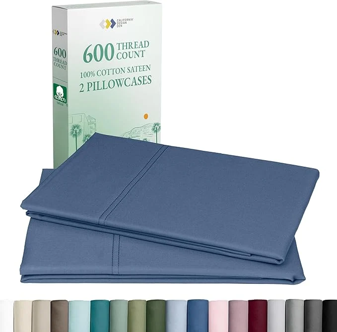 Responsible CALIFORNIA DESIGN DEN Luxuriously Soft Hotel Quality 600 Thread Count Cotton Set of 2 Cases Crisp amp Cool Pillow Cases King Size Set of 2 Fits King Pillows Dark Blue High-Grade