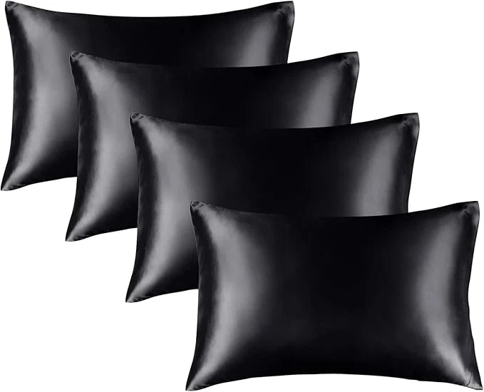 Green BEDELITE Satin Pillowcase for Hair and Skin Super Soft Similar to Silk Pillow Cases 4 Pack with Envelope Closure Cooling Pillowcases for Women Men 20 quot x26 quot Standard Size Black Relaxed