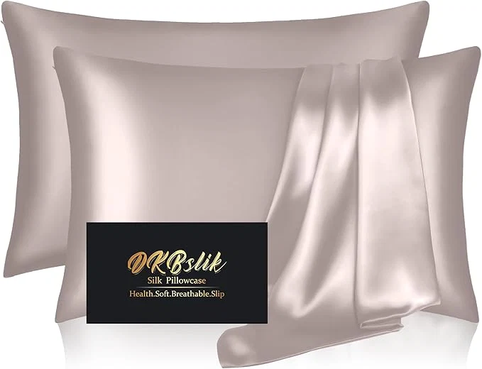 Safe Silk Pillowcase 2 Pack Natural Mulberry Silk Pillow Cases Anti Acne Silk Pillowcase for Hair and Skin King Size Silk Satin Pillowcase Set of 2 with Zipper Gifts for Sleeping Women Taupe Pure