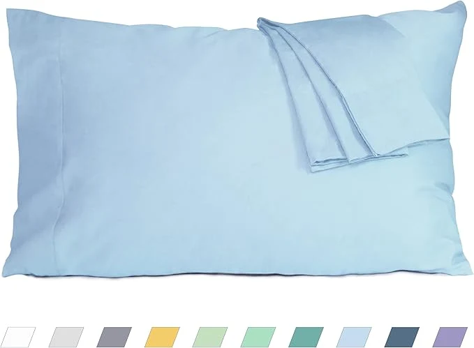 Reliable Pillow Cases Standard Queen Size Cotton Percale Weave Pillowcases Pre-Shrunk Breathable and Hypoallergenic Pillowcases Set of 2 2 Piece Standard Queen 20 Inch x 30 Inch Light Blue High-Quality