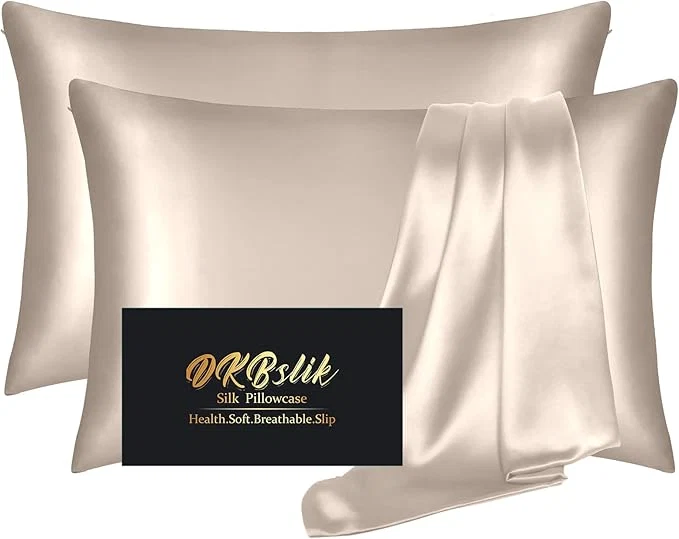 Unique Silk Pillowcase 2 Pack Mulberry Silk Pillow Cases Queen Size Set of 2 Anti Acne Silk Pillowcase for Hair and Skin Natural Silk Satin Pillowcases Gifts for Women 2 Pack with Hidden Zipper Champagne Practical