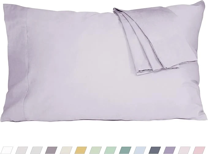 Professional Pillow Cases Standard Queen Size Cotton Percale Weave Pillowcases Pre-Shrunk Breathable and Hypoallergenic Pillowcases Set of 2 2 Piece Standard Queen 20 Inch x 30 Inch Light Purple