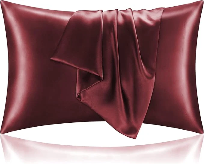 Durable BEDELITE Satin Pillowcase for Hair and Skin Super Soft and Cooling Similar to Silk Pillow Cases 2 Pack with Envelope Closure Gift for Women Men 20 quot x36 quot King Size Burgundy Natural