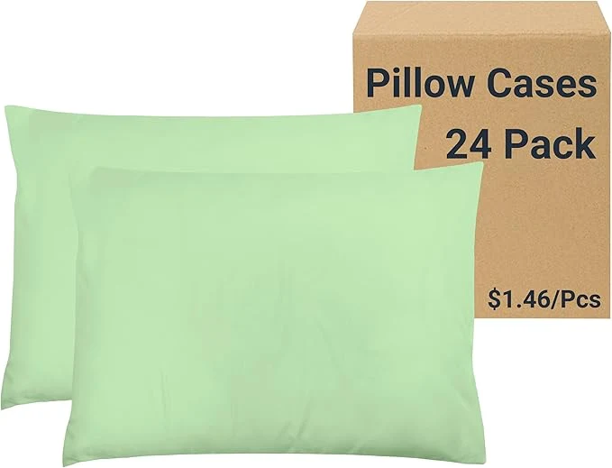 Consistent ZPECC Pillow Cases Bulk 24 Pack – Standard Pillowcases with Envelope Closure Soft Brushed Microfiber Pillow Cover for Hotel Airb amp bs Hospital Bedding Essential Light Green Reusable