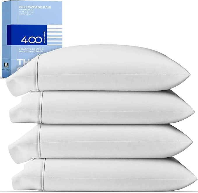 Enhanced THREAD SPREAD Cotton King Size Pillow Cases Set of 2 – Luxury 400 Thread Count Pillow Cases King Size Silver Soft Cooling Breathable amp Durable Sateen Weave Hotel Quality Cotton Pillowcases Secure