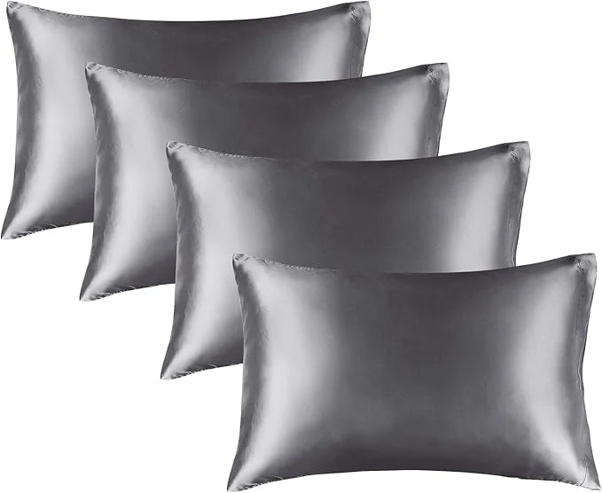 High-Performance BEDELITE Satin Pillowcase for Hair and Skin Super Soft Similar to Silk Pillow Cases 4 Pack with Envelope Closure Cooling Pillowcases for Women Men 20 quot x26 quot Standard Size Dark Grey Functional