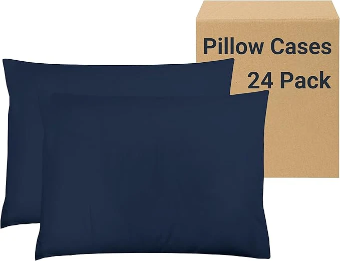 Eco-Friendly ZPECC Pillow Cases Bulk 24 Pack – King Pillowcases with Envelope Closure Soft Brushed Microfiber Pillow Cover for Hotel Airb amp bs Hospital Bedding Essential Navy Durable