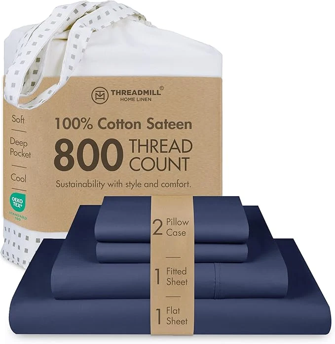 Original Design Threadmill Luxury 800 Thread Count King Cotton Sheets – Folkstone Blue Sateen Weave Bed-Sheets Better Than Egyptian Cotton 4 Pc Solid Soft Bed Set Fits 16 quot Deep Pocket Exceptional