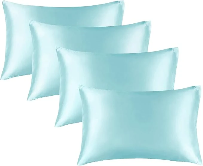 Official BEDELITE Satin Pillowcase for Hair and Skin Super Soft Similar to Silk Pillow Cases 4 Pack with Envelope Closure Cooling Pillowcases for Women Men 20 quot x30 quot Queen Size Blue Practical